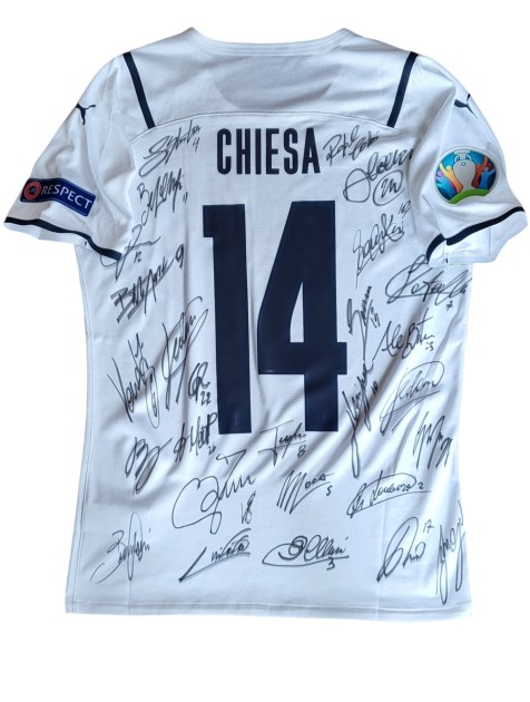 Barella's Italy vs Belgium Match-Issued Shirt, Euro 2020 - Signed by the Team