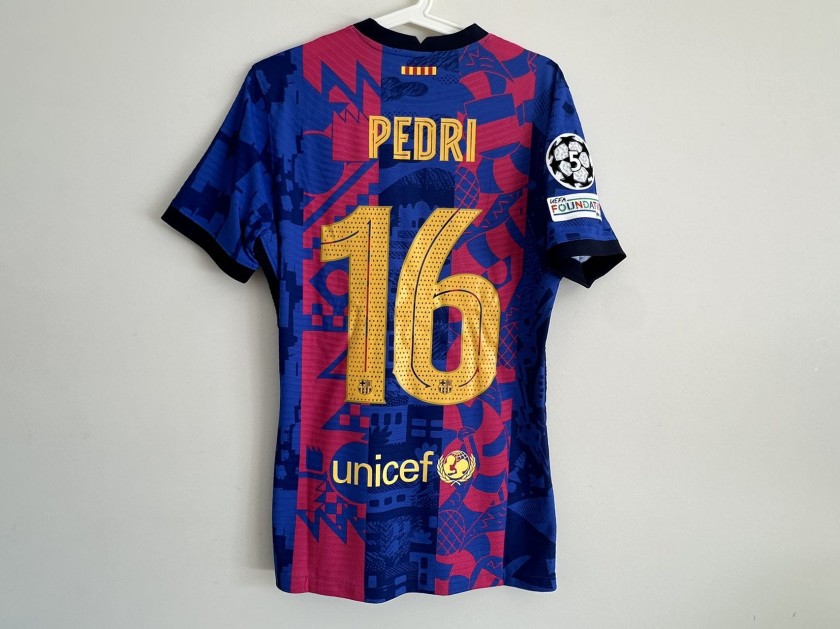 Pedri's FC Barcelona 2021/22 Champions League Match Third Shirt