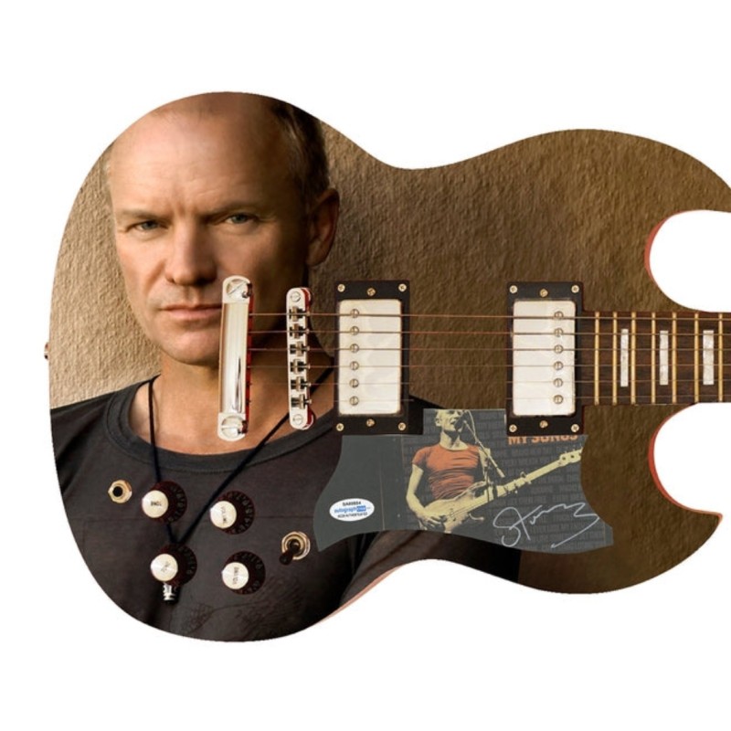 Sting of The Police Signed Pickguard on a Custom Signature Edition Guitar