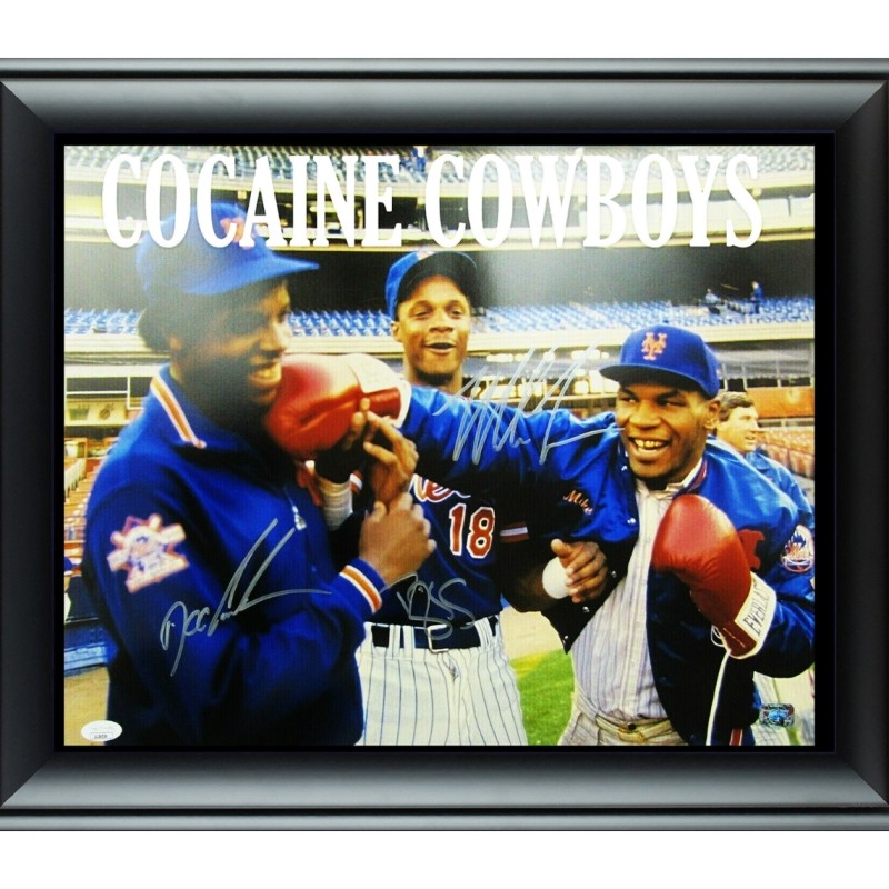 Mike Tyson, Darryl Strawberry and Dwight Gooden Signed and Framed Picture