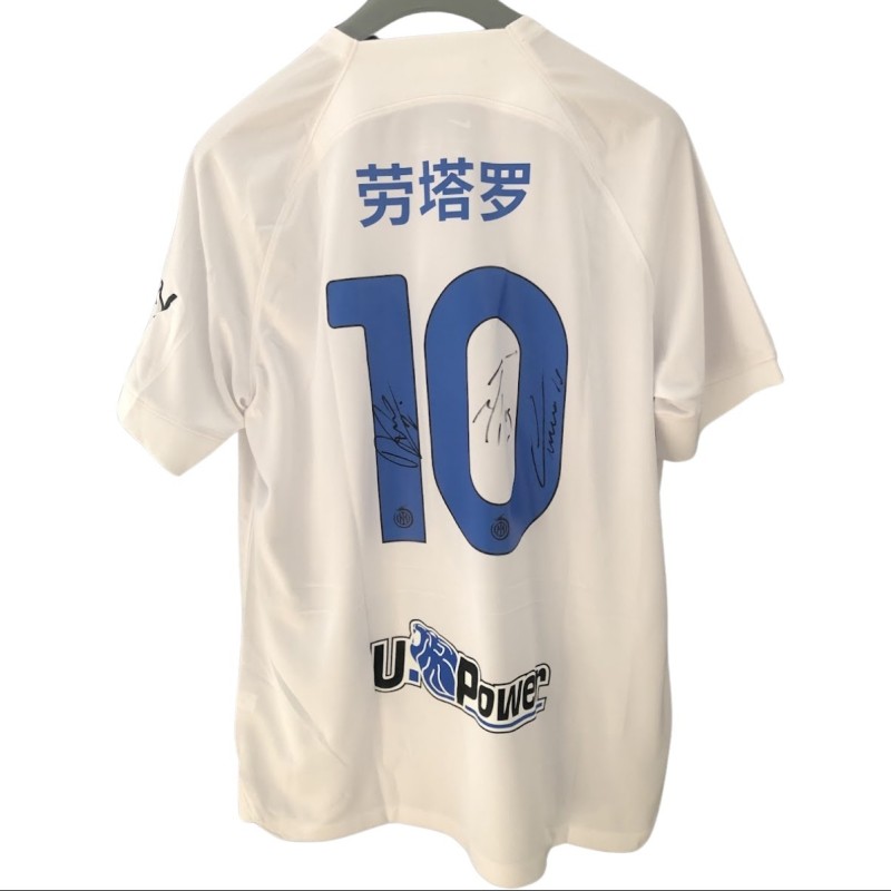 Lautaro Official Inter Milan Shirt, 2023/24 "Chinese New Year" Edition - Signed by Lautaro, Dumfries and Thuram