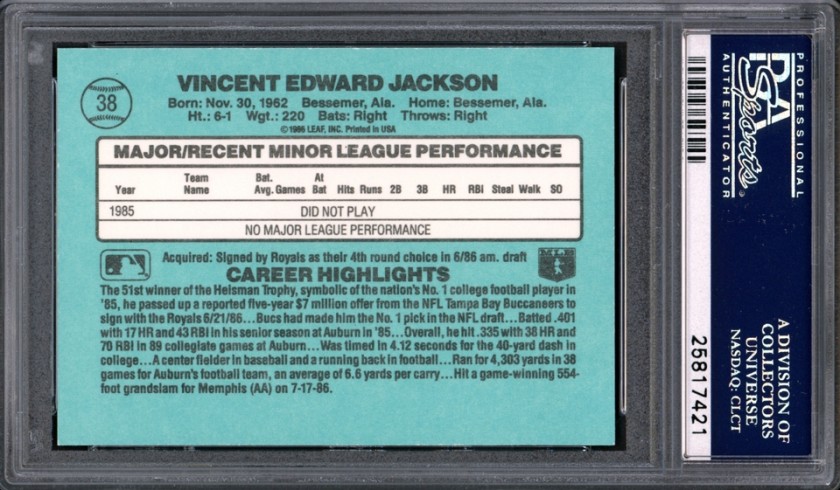 Lot Detail - 1986 BO JACKSON (ROOKIE YEAR) KANSAS CITY ROYALS GAME