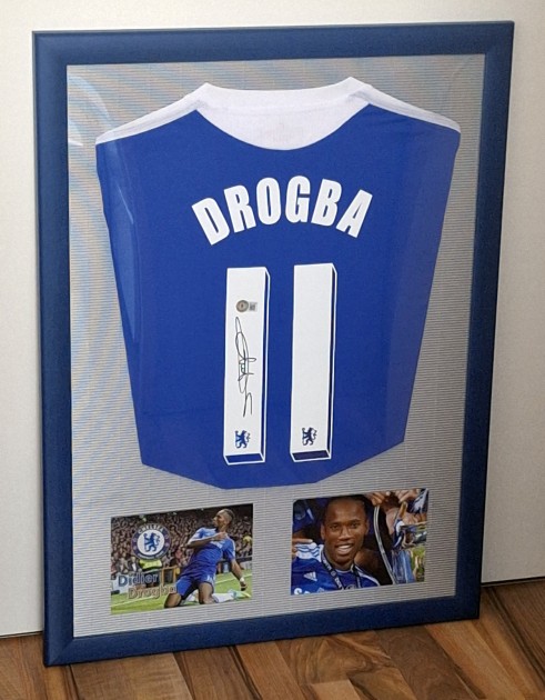 Camicia del Chelsea FC Champions League firmata e incorniciata da Didier Drogba