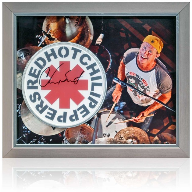 Membrana di tamburo incorniciata autografata da Chad Smith dei Red Hot Chili Peppers 