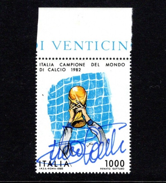 1.000 Lire 1982 Fifa World Cup - Francobollo autografato da Bruno Conti