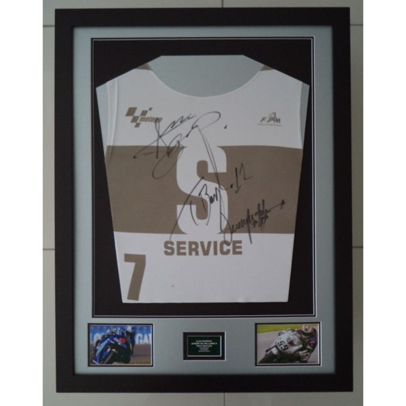 Official Framed GP Moto TT Assen Service Shirt Signed by Alex Barros, Troy Bayliss & Jeremy McWilliams