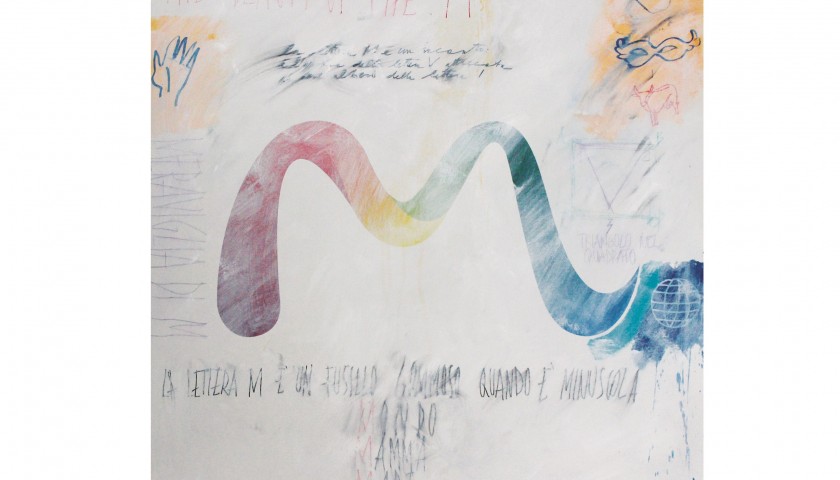 Lorenzo Marini "Type Visual m" mixed media on canvas with dedication - 100x100 cm