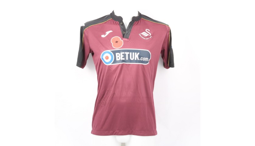 James' Swansea City Match-Worn and Signed Poppy Shirt