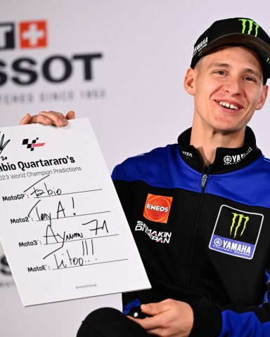 Fabio Quartararo's Signed 2023 World Champion Predictions Board from the First Official Press Conference of the 2023 MotoGP™ Season