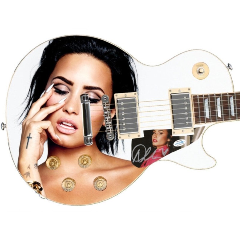 Demi Lovato Signed Pickguard on a Custom Signature Edition Guitar