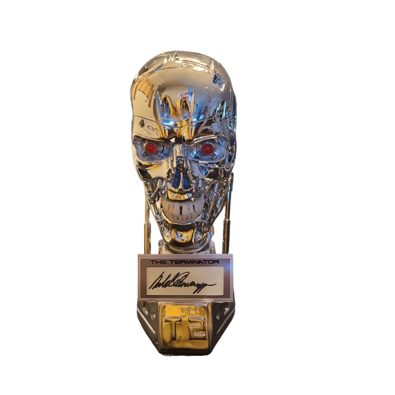 Statua Teschio dell’Endoskeleton in scala 1:1 con occhi a LED - Autografata da Arnold Schwarzenegger