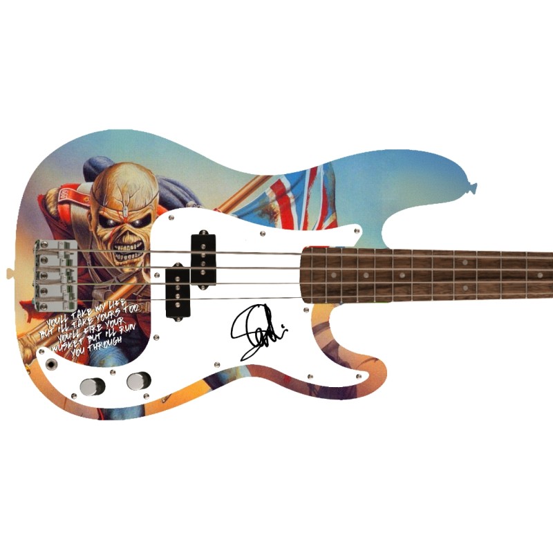 Steve Harris of Iron Maiden Signed Pickguard on a Custom Fender Bass Guitar