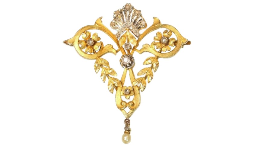 19th Century Gold Diamond Pendant Brooch