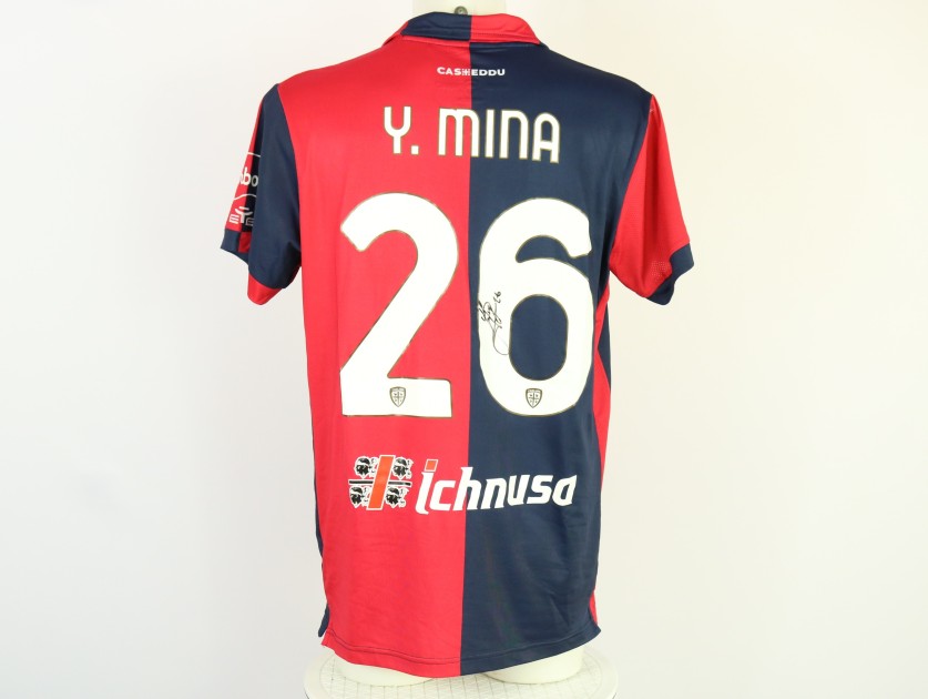 Mina's Unwashed Signed Shirt, Cagliari vs Hellas Verona 2024 "Keep Racism Out"