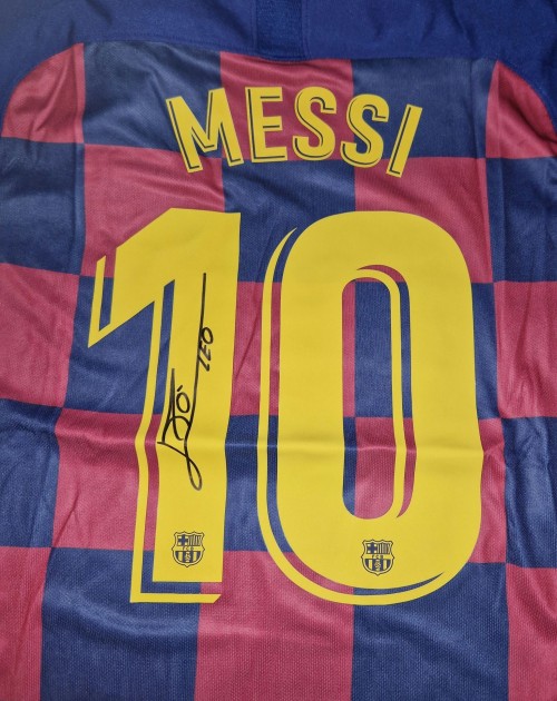 Messi's FC Barcelona Signed and Framed Shirt - CharityStars