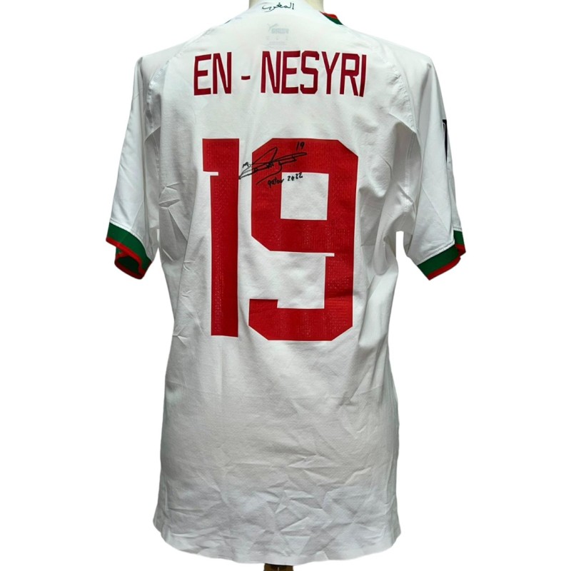 En Nesyri Worn and Signed Shirt, Belgium vs Morocco WC Qatar 2022