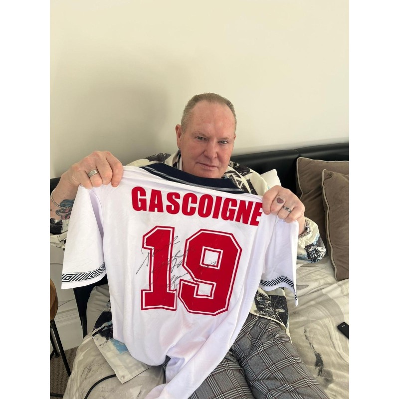 Paul Gascoigne's England 1990 World Cup Shirt, Signed with Personalized Dedication
