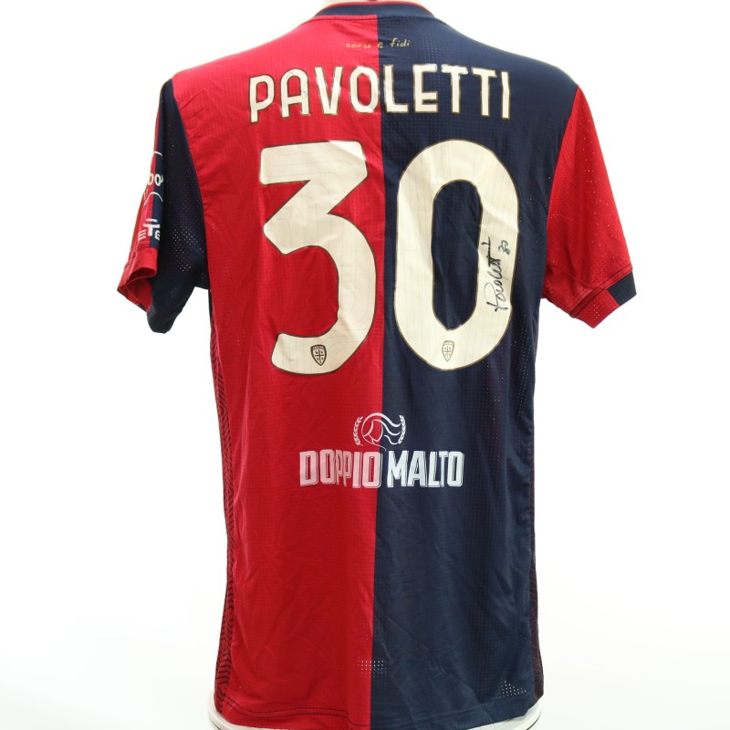 Pavoletti's Signed Unwashed Shirt, Cagliari vs Roma 2024