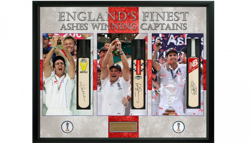 England Ashes Captains Hand Signed by Vaughan, Strauss & Cook
