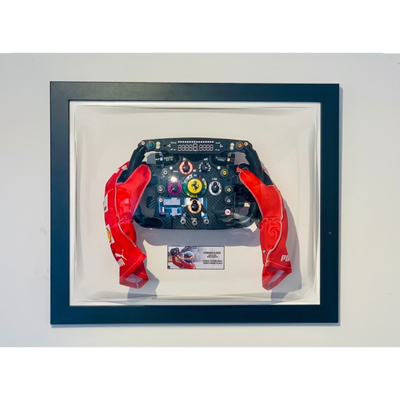 Fernando Alonso Ferrari Steering Wheel and  Signed Gloves