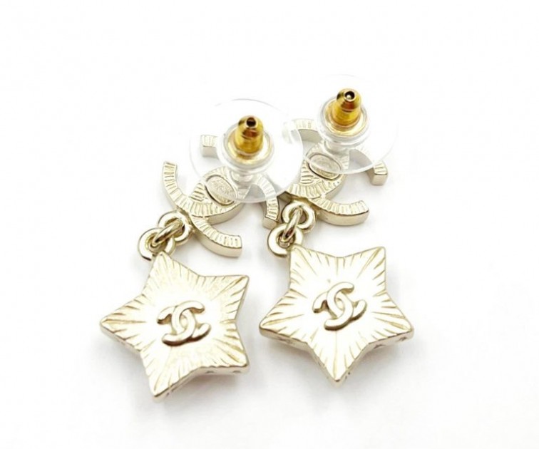Gold Metal, Crystal, and Imitation Pearl CC Dangle Earrings, 2021
