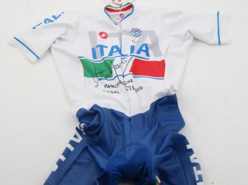 Vittorio Podestà worn suit, Italian para-cycling champion in Rio 2016, signed