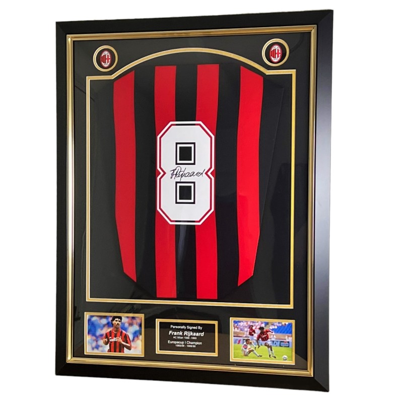 PRE-FRAMED Ruud Gullit Signed Retro AC Milan Home Shirt Number 10 Panoramic