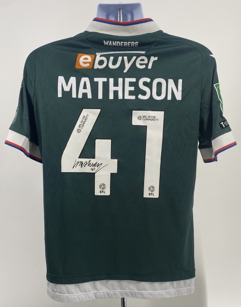 Maglia da trasferta firmata da Luke Matheson del Bolton Wanderers, contro l'Arsenal