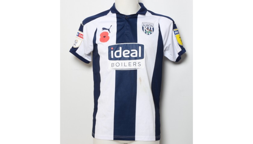 Hal Robson-Kanu's West Bromwich Albion  Worn and Signed Home Poppy Shirt 