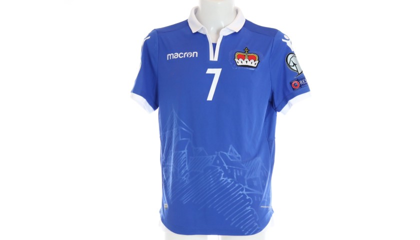Maglia Calcio Liechtenstein Macron Blu, Bianco