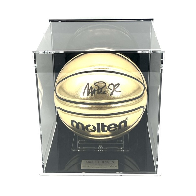 Magic Johnson Signed Basketball in Display Case