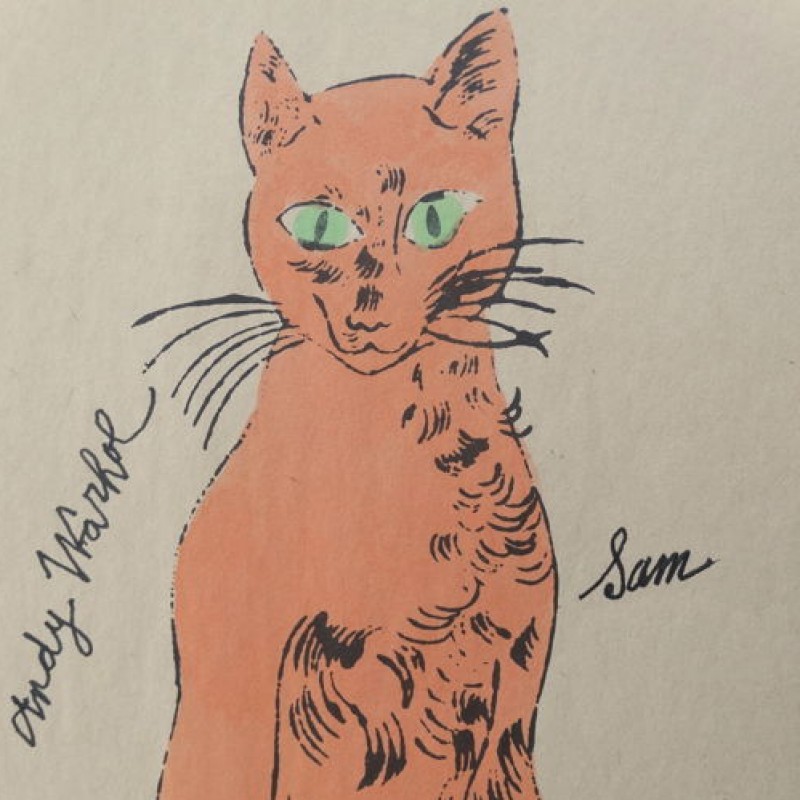 Andy Warhol "Sam the cat" - Signed and Hand Coloured