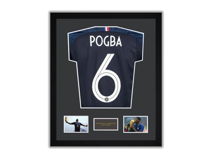 Pogba's France 2018 Signed with Personalized Dedication and Framed Shirt