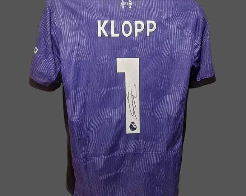 Terza maglia del Liverpool 2023/24 firmata e incorniciata da Jurgen Klopp