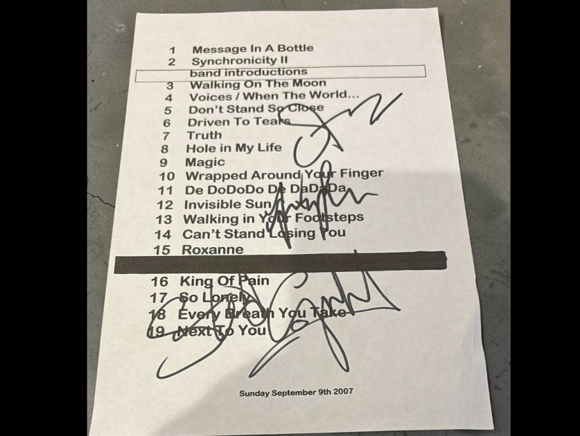 The Police Signed Set List