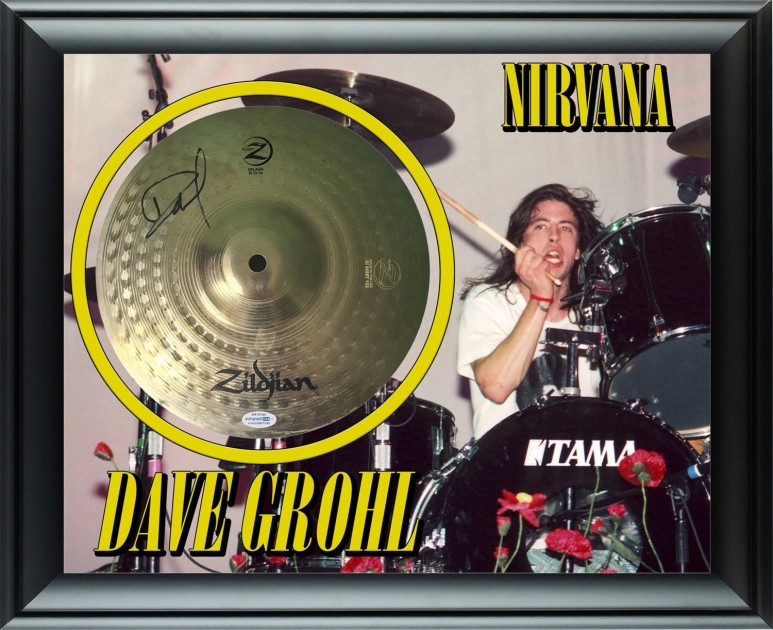 Dave Grohl of Nirvana Signed and Framed Zildjian Cymbal