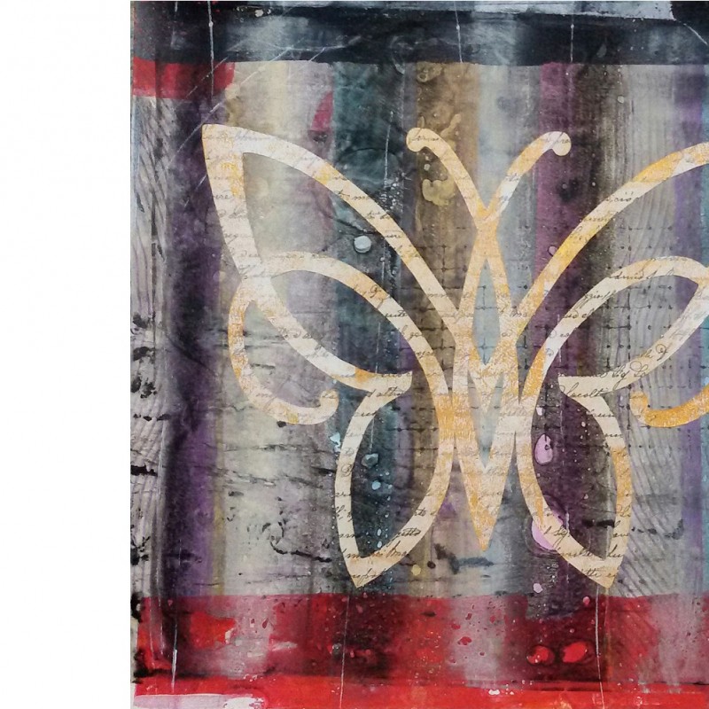 "Butterfly" - stampa con colori acrilici e collage di L. Androvandi – 50x50 cm