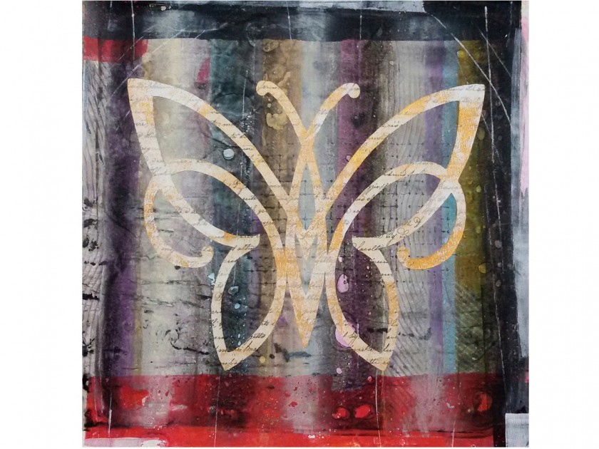 "Butterfly" - print with acrylic colors and collage by L. Androvandi - 50x50 cm