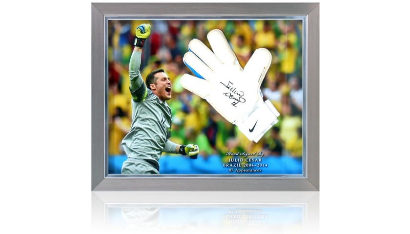 Júlio César Hand-Signed Brazil Goalkeeping Glove Presentation