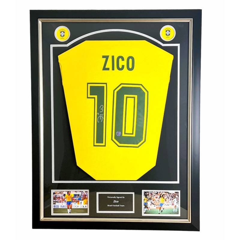 Zico's Brazil 1982 Signed and Framed Shirt 