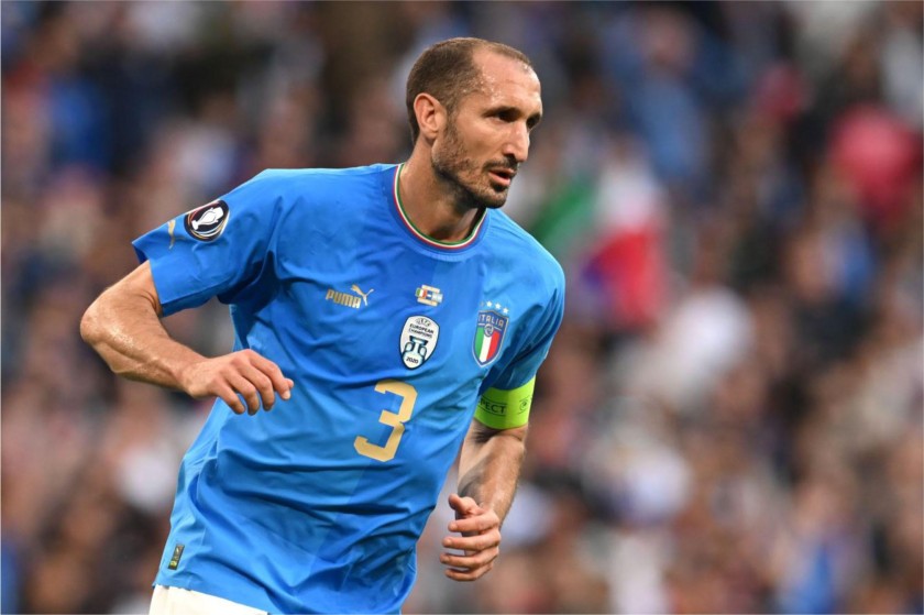 Chiellini prepared shirt Italy vs Argentina - Final 2022 and Chiellini's last match, Autographed
