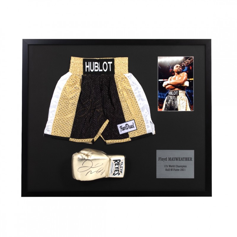 Floyd Mayweather Signed and Framed Boxing Shorts with Glove