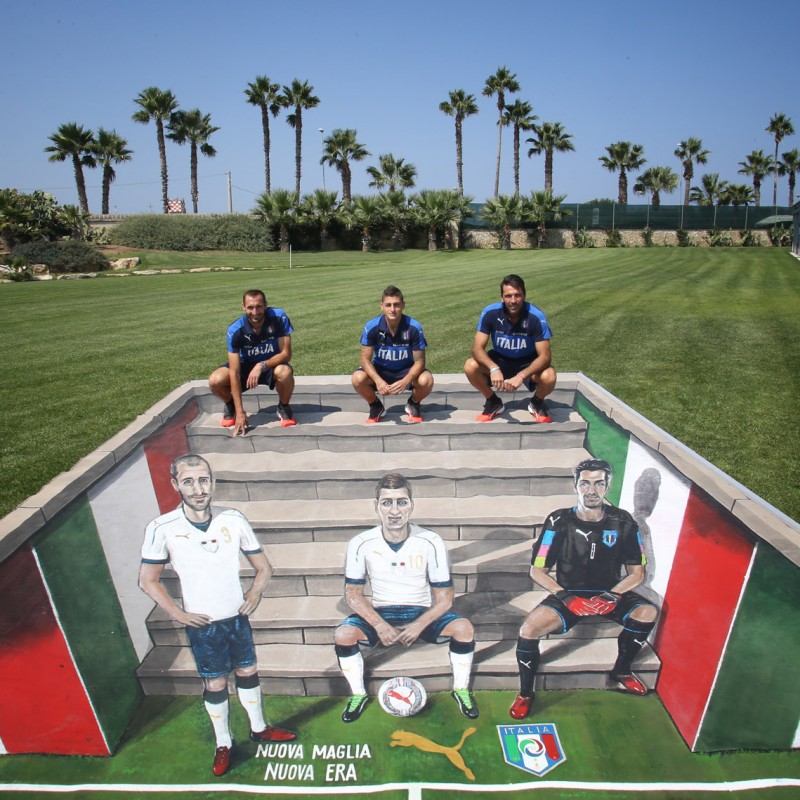 3-D Work of Art by Street Artists Joe and Max, Autographed by Buffon, Verratti and Chiellini