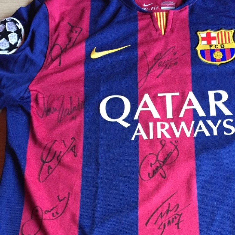 FCB Messi's official football jersey  with Champions League Season 2014/15 patch, signed by all the players