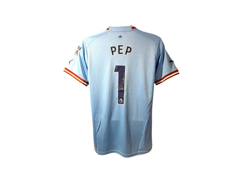 Maglia replica firmata di Pep Guardiola Manchester City 2022/23