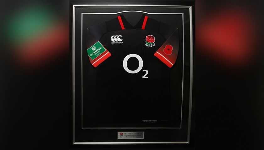 Framed England vs. Argentina Rugby Shirt with Remembrance Poppy