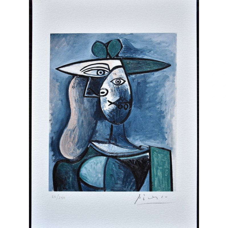 "Woman with Green Hat" Lithograph Signed by Picasso