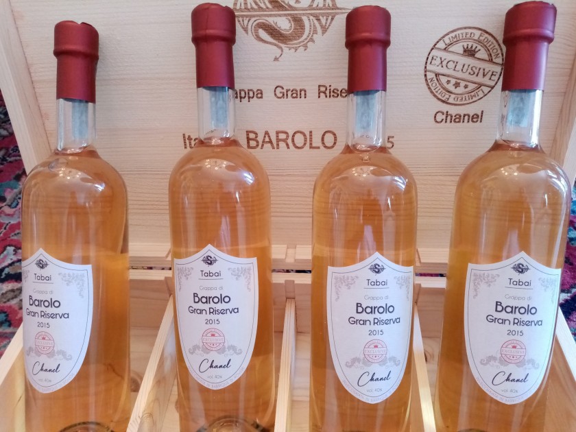 Four Bottles of Grappa Barolo Gran Riserva Chanel, Tabai 2015