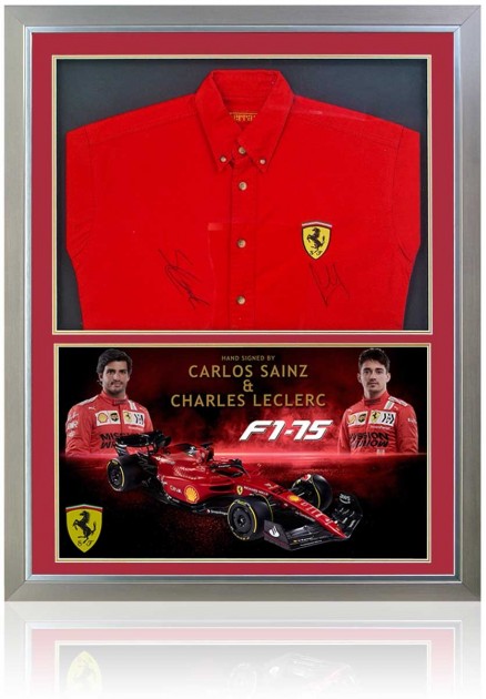 Leclerc and Sainz Signed and Framed Ferrari Shirt with LED Lighting