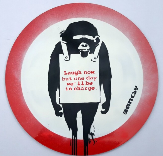 Banksy "Laugh Now" Metal Road Sign (Attributed)